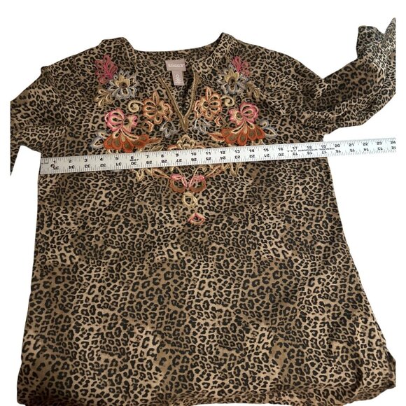Chicos Embroidered Leopard Print Tunic Top With Bell Sleeves Size 0 100% Cotton - Picture 7 of 9